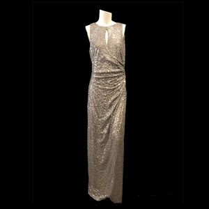 NYE gown!* Lauren by Ralph Lauren Sleeveless Keyhole Sequin Silver Gown